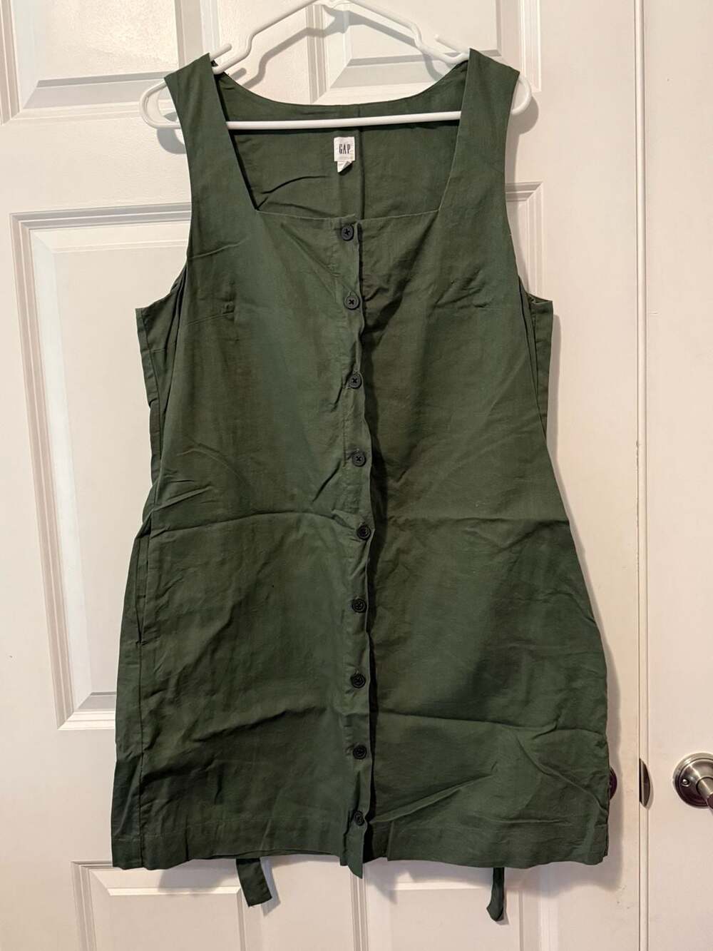 Gap Green Linen Cotton Scoop Neck Button Front Midi Dress Size L
